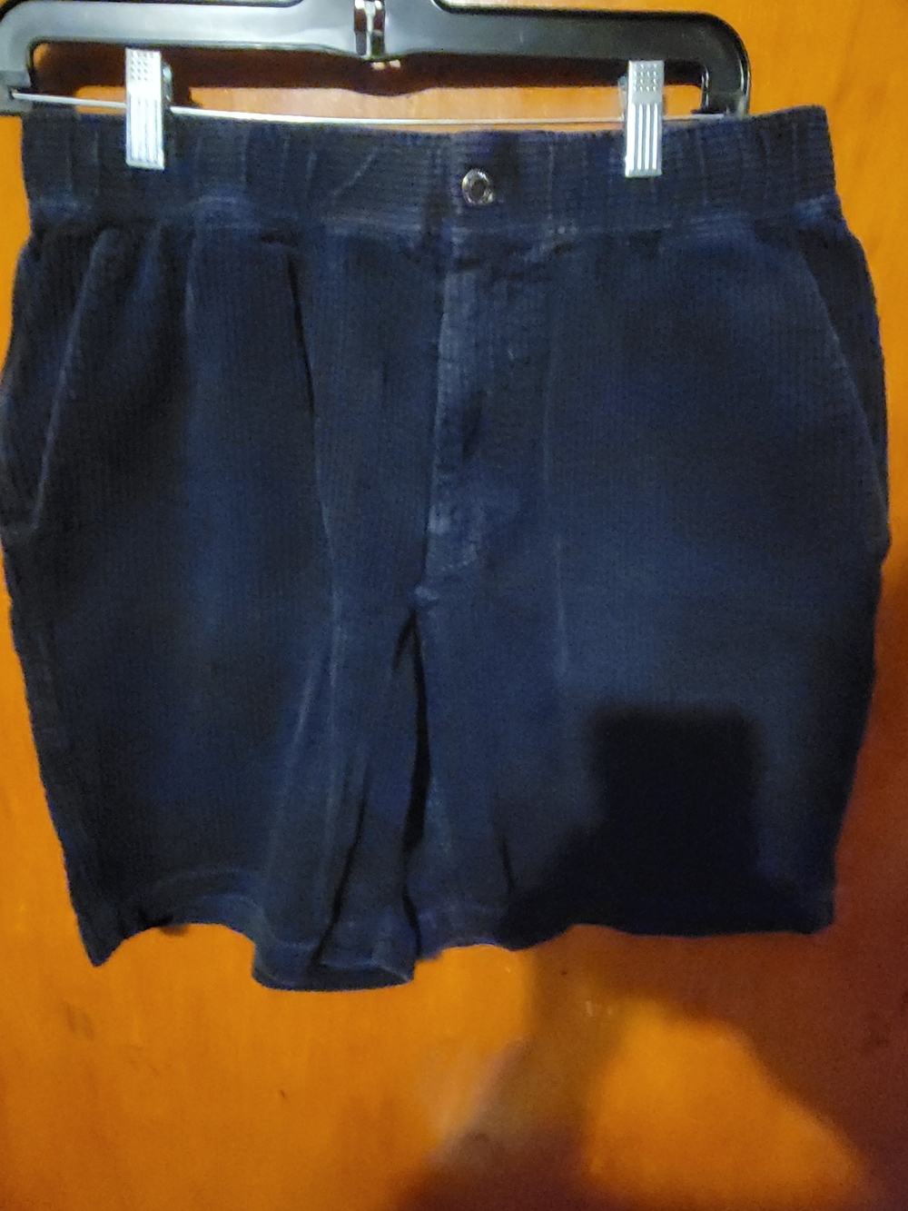 HUF Men's Vintage Dark Navy Corduroy Flat Front Shorts, Size M.